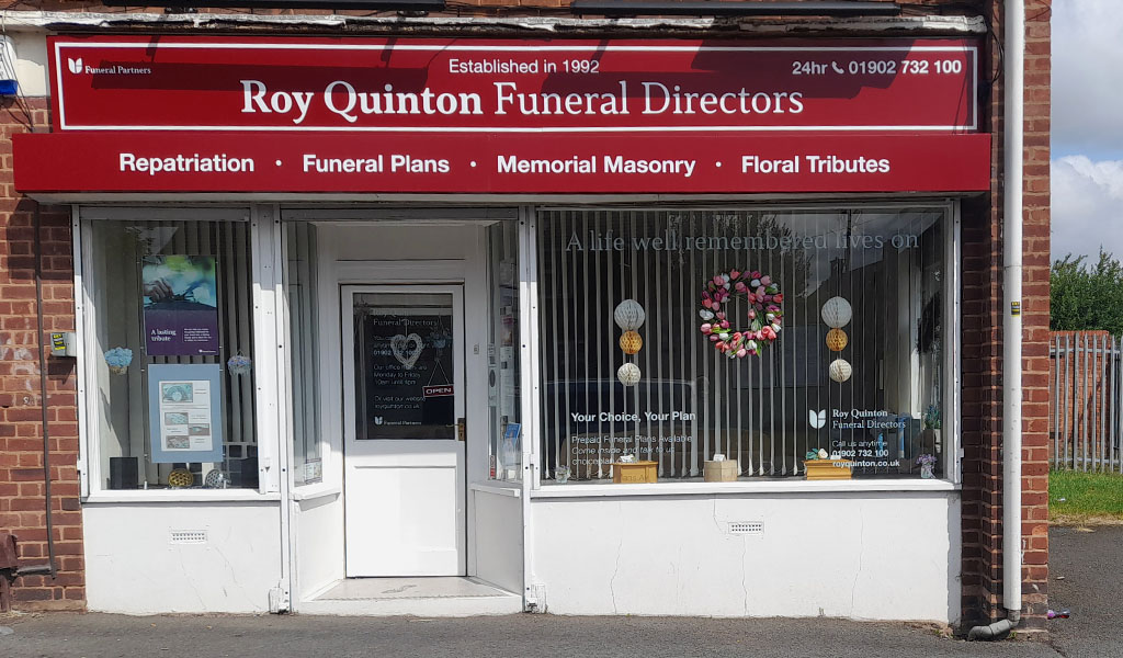 The outside of Roy Quinton Funeral Directors Bushbury branch.