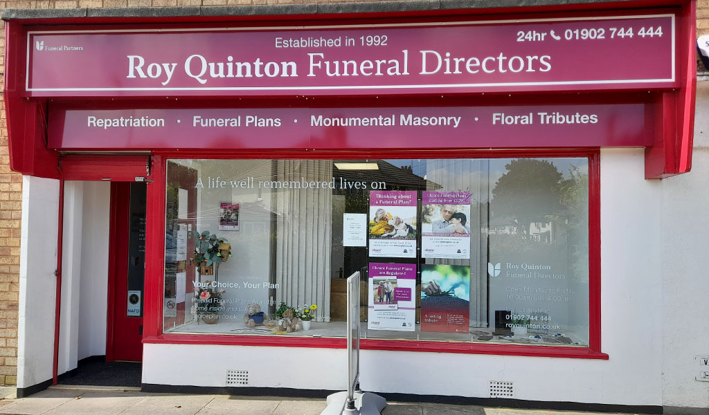 The outside of Roy Quinton Funeral Directors Tettenhall Wood branch.